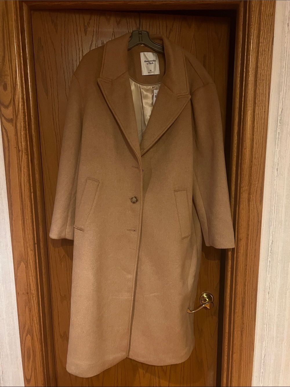 Abercrombie & Fitch Camel Single-Button Wool Blend Coat